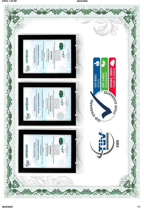 گواهینامه‌های بین‌المللی TÜV نهالستان برتر نهال - ISO 9001 و ISO 14001 و OHSAS 18001